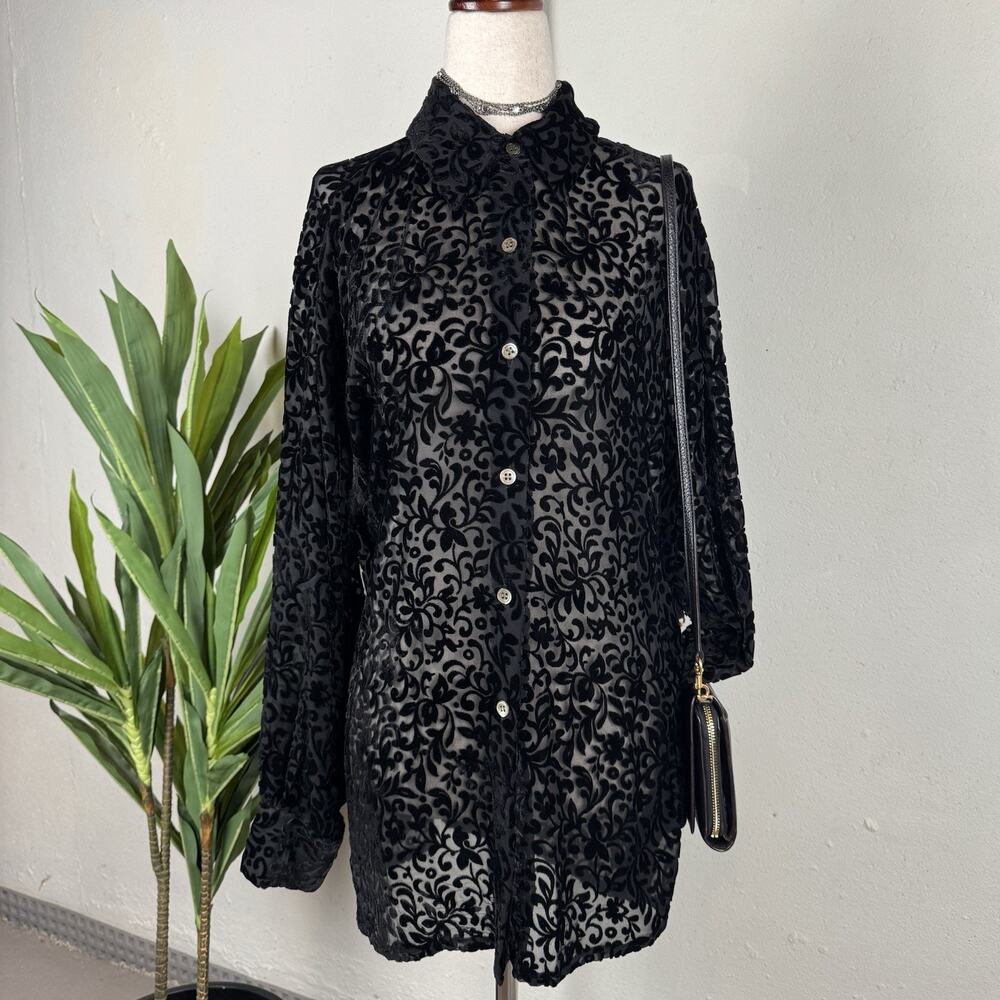 VTG Ann Taylor Velvet Burnout Sheer Floral Blouse S Whimsigoth Y2K Fairy Grunge